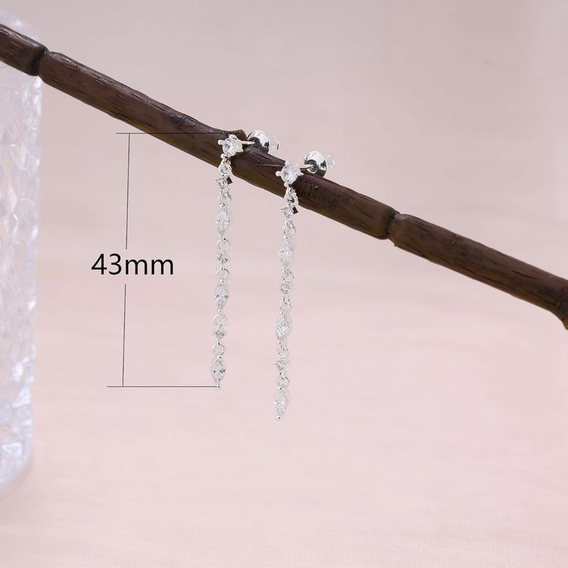 SELFROSE Store Silver Earrings for Women,Dainty Dangle Earrings Silver Plated Drop Earrings for Women Trendy Hypoallergenic CZ Stud Earrings Wedding Pearl Earrings Dangling Cute Small Hoop Earrings Jewelry - Image 3